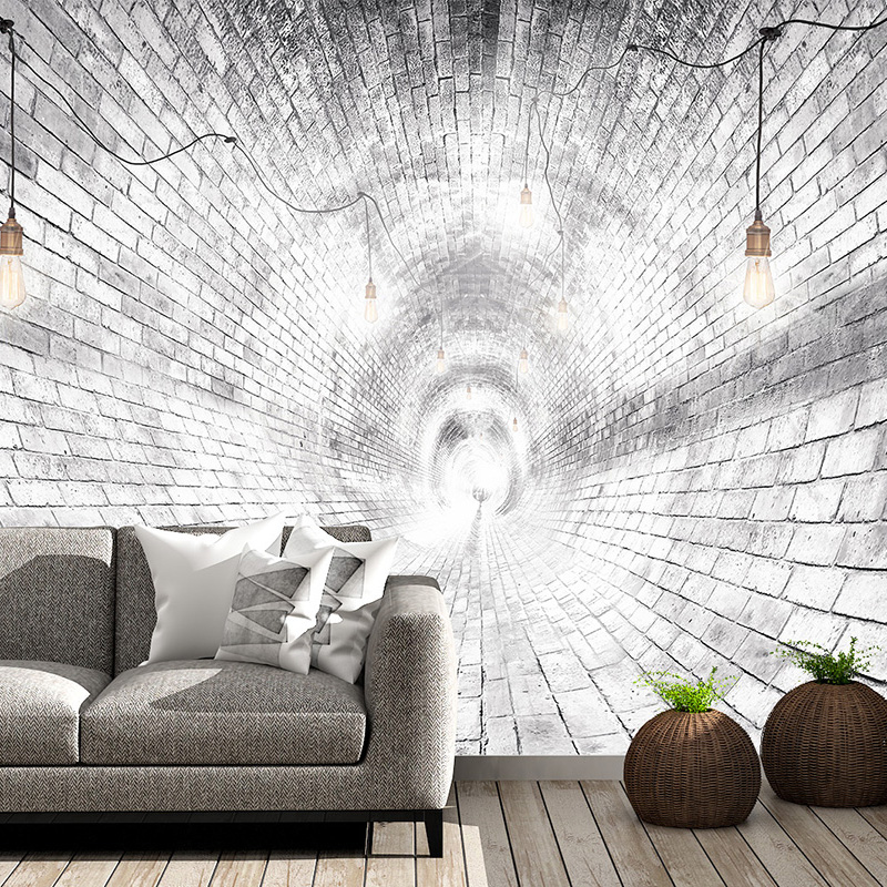 Foto tapeta Tunel od cigle sa sijalicama na zidu